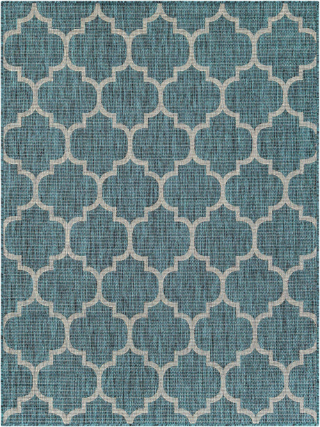Teal 5' 3 x 7' 1 Outdoor Trellis Rectangle Area Rug Weather Resistant for Patio, Deck, Terrace, Balcony, Porch Geometric Design Water Safe Outside Carpet for Sale at Rug Engine