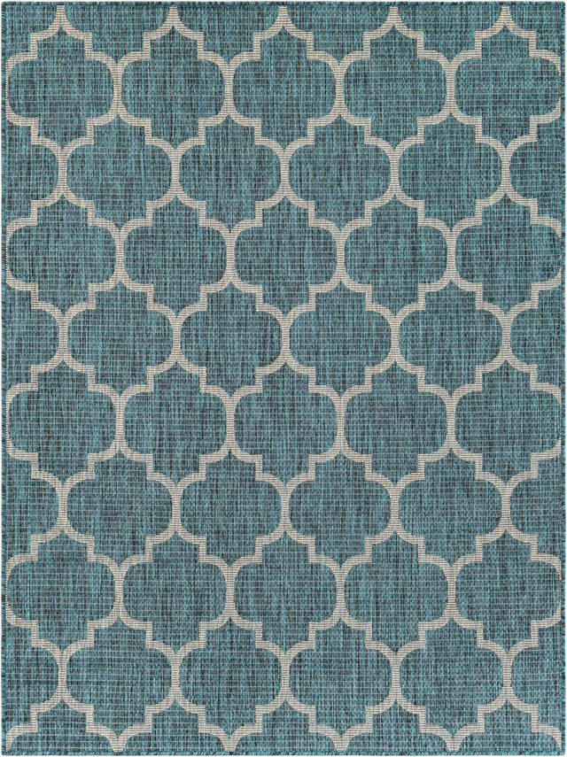 Teal 5' 3 x 7' 1 Outdoor Trellis Rectangle Area Rug Weather Resistant for Patio, Deck, Terrace, Balcony, Porch Geometric Design Water Safe Outside Carpet for Sale at Rug Engine