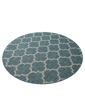 Teal 6' 1 x 6' 1 Outdoor Trellis Round Area Rug Weather Resistant for Patio, Deck, Terrace, Balcony, Porch Geometric Design Water Safe Outside Carpet for Sale at Rug Engine