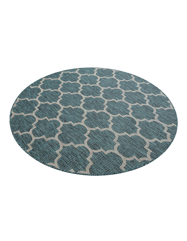 Teal 6' 1 x 6' 1 Outdoor Trellis Round Area Rug Weather Resistant for Patio, Deck, Terrace, Balcony, Porch Geometric Design Water Safe Outside Carpet for Sale at Rug Engine