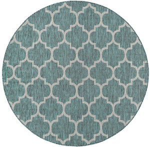 Teal 6' 1 x 6' 1 Outdoor Trellis Round Area Rug Weather Resistant for Patio, Deck, Terrace, Balcony, Porch Geometric Design Water Safe Outside Carpet for Sale at Rug Engine