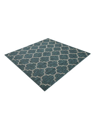 Teal 6' 1 x 6' 1 Outdoor Trellis Square Area Rug Weather Resistant for Patio, Deck, Terrace, Balcony, Porch Geometric Design Water Safe Outside Carpet for Sale at Rug Engine