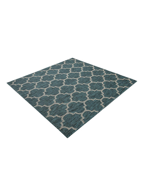 Teal 6' 1 x 6' 1 Outdoor Trellis Square Area Rug Weather Resistant for Patio, Deck, Terrace, Balcony, Porch Geometric Design Water Safe Outside Carpet for Sale at Rug Engine