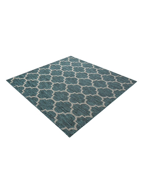 Teal 6' 1 x 6' 1 Outdoor Trellis Square Area Rug Weather Resistant for Patio, Deck, Terrace, Balcony, Porch Geometric Design Water Safe Outside Carpet for Sale at Rug Engine