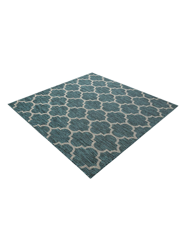 Teal 6' 1 x 6' 1 Outdoor Trellis Square Area Rug Weather Resistant for Patio, Deck, Terrace, Balcony, Porch Geometric Design Water Safe Outside Carpet for Sale at Rug Engine