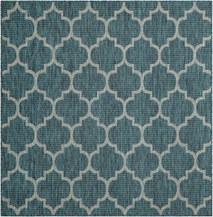 Teal 6' 1 x 6' 1 Outdoor Trellis Square Area Rug Weather Resistant for Patio, Deck, Terrace, Balcony, Porch Geometric Design Water Safe Outside Carpet for Sale at Rug Engine