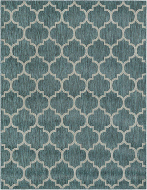 Teal 7' 10 x 10' Outdoor Trellis Rectangle Area Rug Weather Resistant for Patio, Deck, Terrace, Balcony, Porch Geometric Design Water Safe Outside Carpet for Sale at Rug Engine