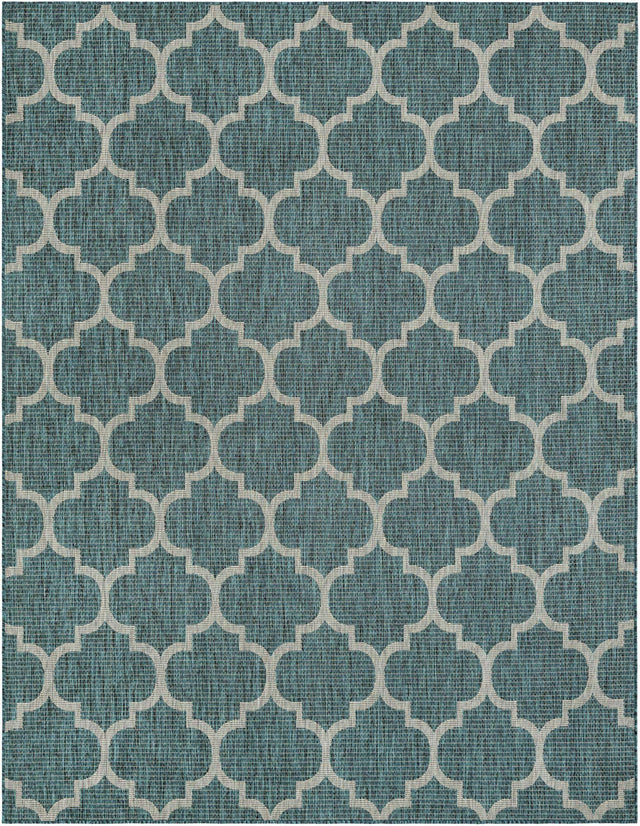 Teal 7' 10 x 10' Outdoor Trellis Rectangle Area Rug Weather Resistant for Patio, Deck, Terrace, Balcony, Porch Geometric Design Water Safe Outside Carpet for Sale at Rug Engine