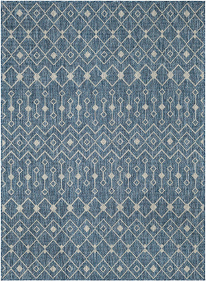 Blue 5' 3 x 7' 1 Outdoor Trellis Rectangle Area Rug Weather Resistant for Patio, Deck, Terrace, Balcony, Porch Geometric Design Water Safe Outside Carpet for Sale at Rug Engine