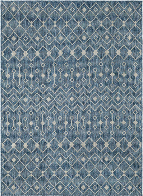 Blue 5' 3 x 7' 1 Outdoor Trellis Rectangle Area Rug Weather Resistant for Patio, Deck, Terrace, Balcony, Porch Geometric Design Water Safe Outside Carpet for Sale at Rug Engine