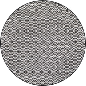 Charcoal 5' 3 x 5' 3 Outdoor Trellis Round Area Rug Weather Resistant for Patio, Deck, Terrace, Balcony, Porch Geometric Design Water Safe Outside Carpet for Sale at Rug Engine