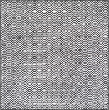 Charcoal 5' 3 x 5' 3 Outdoor Trellis Square Area Rug Weather Resistant for Patio, Deck, Terrace, Balcony, Porch Geometric Design Water Safe Outside Carpet for Sale at Rug Engine