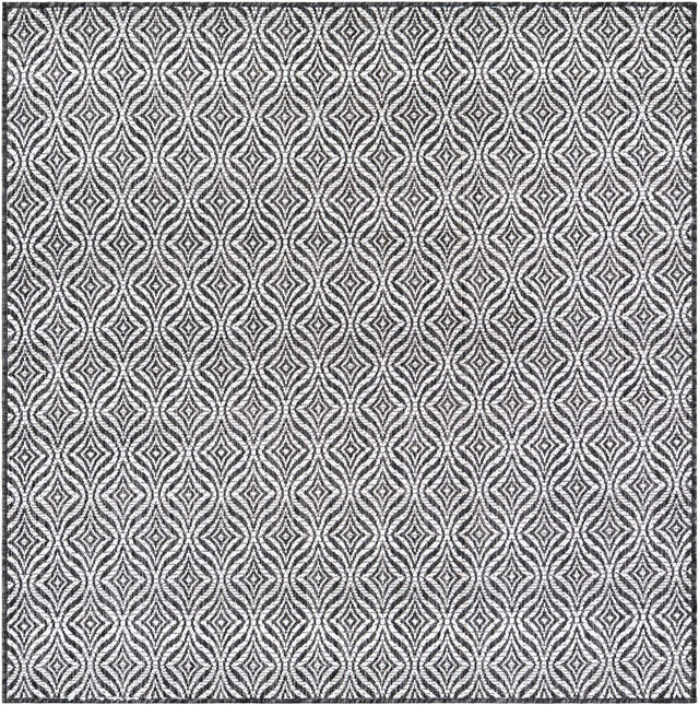 Charcoal 5' 3 x 5' 3 Outdoor Trellis Square Area Rug Weather Resistant for Patio, Deck, Terrace, Balcony, Porch Geometric Design Water Safe Outside Carpet for Sale at Rug Engine
