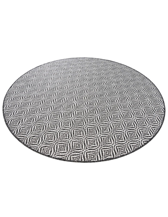 Charcoal 6' 1 x 6' 1 Outdoor Trellis Round Area Rug Weather Resistant for Patio, Deck, Terrace, Balcony, Porch Geometric Design Water Safe Outside Carpet for Sale at Rug Engine