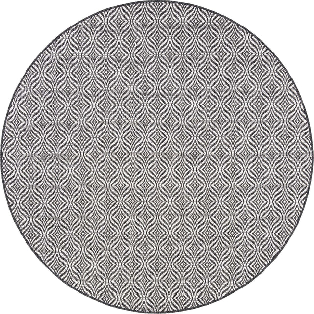 Charcoal 6' 1 x 6' 1 Outdoor Trellis Round Area Rug Weather Resistant for Patio, Deck, Terrace, Balcony, Porch Geometric Design Water Safe Outside Carpet for Sale at Rug Engine