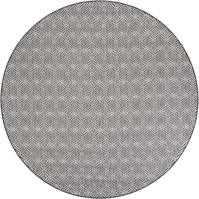 Charcoal 7' 10 x 7' 10 Outdoor Trellis Round Area Rug Weather Resistant for Patio, Deck, Terrace, Balcony, Porch Geometric Design Water Safe Outside Carpet for Sale at Rug Engine