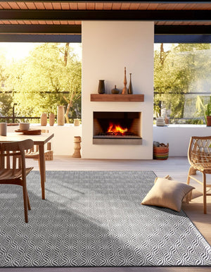 Charcoal 5' 3 x 5' 3 Outdoor Trellis Square Area Rug Weather Resistant for Patio, Deck, Terrace, Balcony, Porch Geometric Design Water Safe Outside Carpet for Sale at Rug Engine