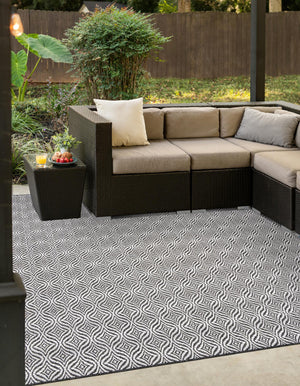 Charcoal 5' 3 x 5' 3 Outdoor Trellis Square Area Rug Weather Resistant for Patio, Deck, Terrace, Balcony, Porch Geometric Design Water Safe Outside Carpet for Sale at Rug Engine