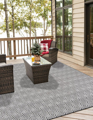 Charcoal 5' 3 x 5' 3 Outdoor Trellis Square Area Rug Weather Resistant for Patio, Deck, Terrace, Balcony, Porch Geometric Design Water Safe Outside Carpet for Sale at Rug Engine