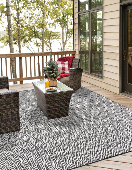 Charcoal 5' 3 x 5' 3 Outdoor Trellis Square Area Rug Weather Resistant for Patio, Deck, Terrace, Balcony, Porch Geometric Design Water Safe Outside Carpet for Sale at Rug Engine