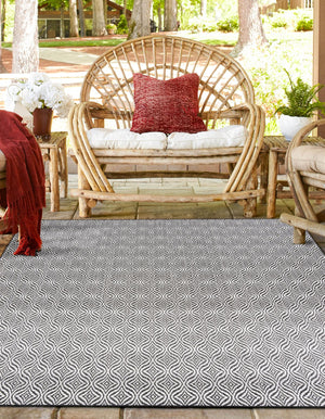 Charcoal 5' 3 x 5' 3 Outdoor Trellis Square Area Rug Weather Resistant for Patio, Deck, Terrace, Balcony, Porch Geometric Design Water Safe Outside Carpet for Sale at Rug Engine