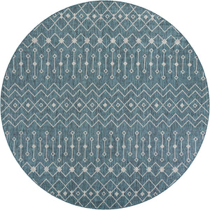 Teal 10' x 10' Outdoor Trellis Round Area Rug Weather Resistant for Patio, Deck, Terrace, Balcony, Porch Geometric Design Water Safe Outside Carpet for Sale at Rug Engine