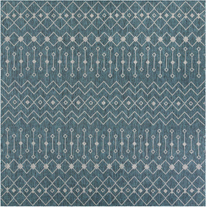 Teal 10' x 10' Outdoor Trellis Square Area Rug Weather Resistant for Patio, Deck, Terrace, Balcony, Porch Geometric Design Water Safe Outside Carpet for Sale at Rug Engine