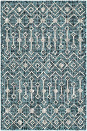 Teal 2' x 3' 1 Outdoor Trellis Rectangle Area Rug Weather Resistant for Patio, Deck, Terrace, Balcony, Porch Geometric Design Water Safe Outside Carpet for Sale at Rug Engine