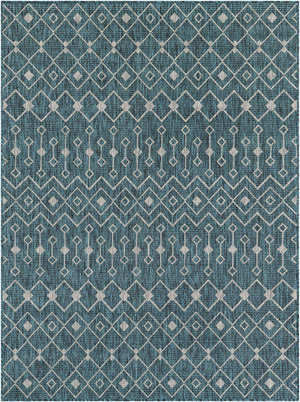 Teal 5' 3 x 7' 1 Outdoor Trellis Rectangle Area Rug Weather Resistant for Patio, Deck, Terrace, Balcony, Porch Geometric Design Water Safe Outside Carpet for Sale at Rug Engine