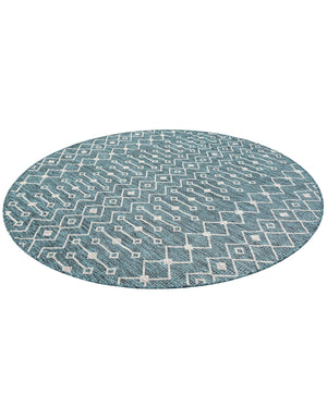 Teal 6' 1 x 6' 1 Outdoor Trellis Round Area Rug Weather Resistant for Patio, Deck, Terrace, Balcony, Porch Geometric Design Water Safe Outside Carpet for Sale at Rug Engine