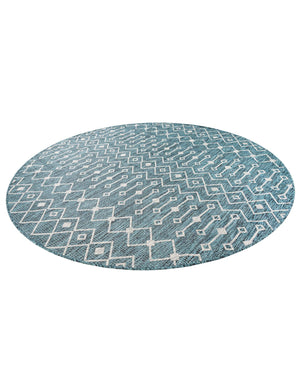 Teal 6' 1 x 6' 1 Outdoor Trellis Round Area Rug Weather Resistant for Patio, Deck, Terrace, Balcony, Porch Geometric Design Water Safe Outside Carpet for Sale at Rug Engine