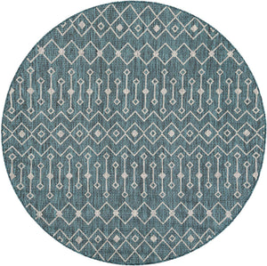 Teal 6' 1 x 6' 1 Outdoor Trellis Round Area Rug Weather Resistant for Patio, Deck, Terrace, Balcony, Porch Geometric Design Water Safe Outside Carpet for Sale at Rug Engine