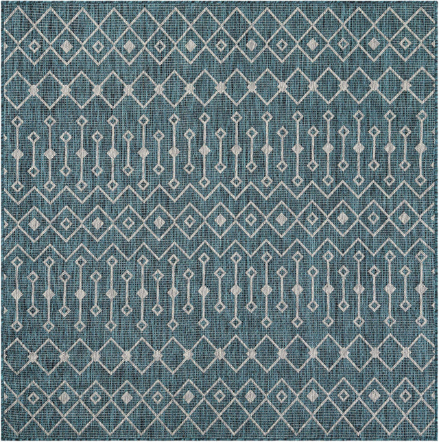 Teal 6' 1 x 6' 1 Outdoor Trellis Square Area Rug Weather Resistant for Patio, Deck, Terrace, Balcony, Porch Geometric Design Water Safe Outside Carpet for Sale at Rug Engine