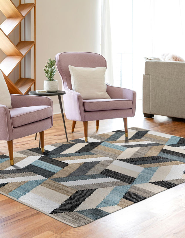 Blue 9' x 12' Chindi Cotton Rectangle Rug