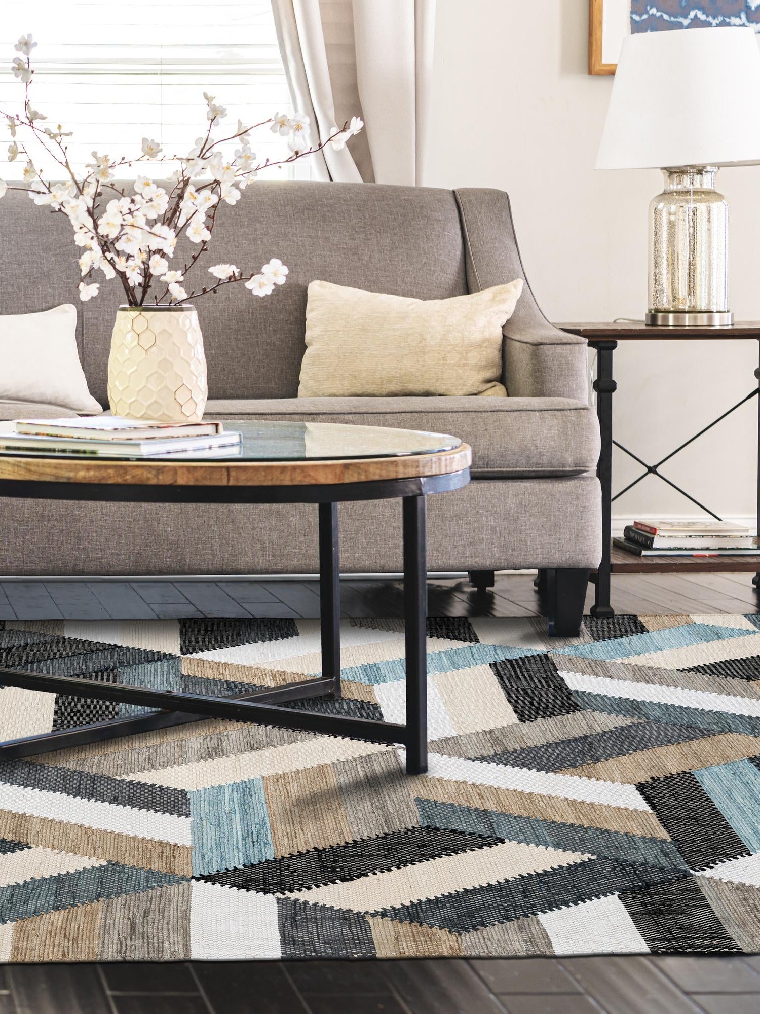 Blue 7' 10 x 10' Chindi Cotton Rectangle Area Rug Interior Design Home Decor Carpet Mat for Sale at Rug Engine