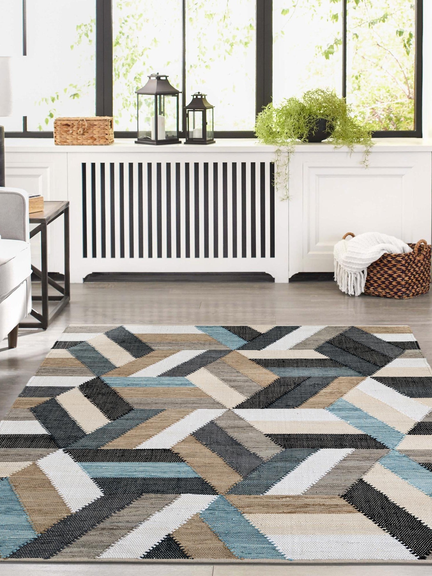 Blue 7' 10 x 10' Chindi Cotton Rectangle Area Rug Interior Design Home Decor Carpet Mat for Sale at Rug Engine