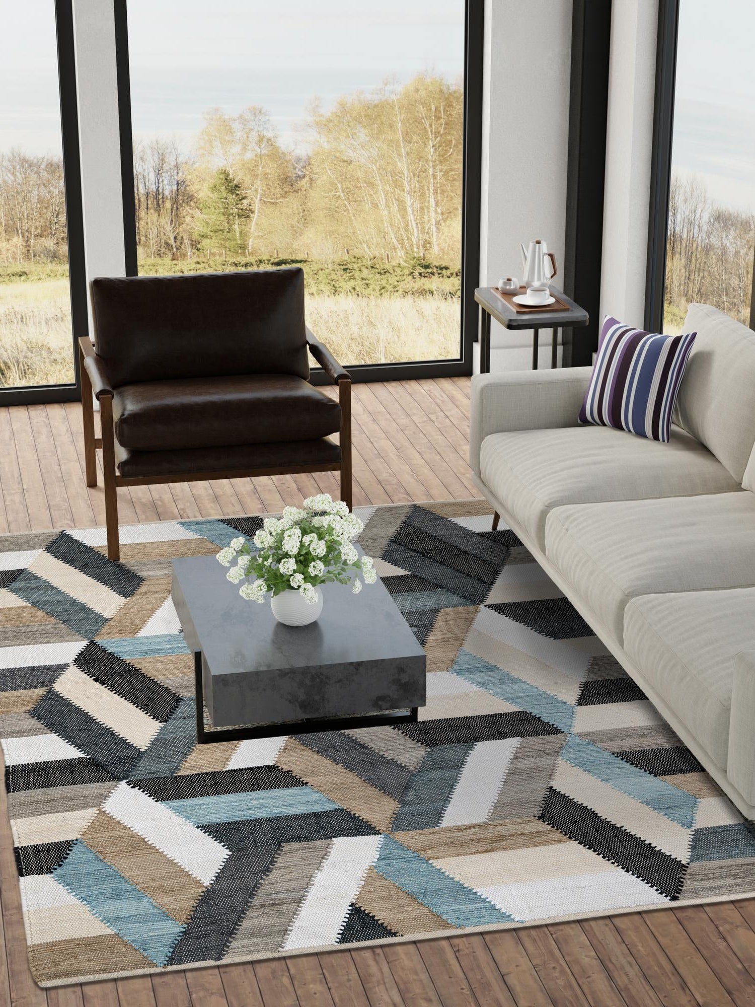 Blue 7' 10 x 10' Chindi Cotton Rectangle Area Rug Interior Design Home Decor Carpet Mat for Sale at Rug Engine
