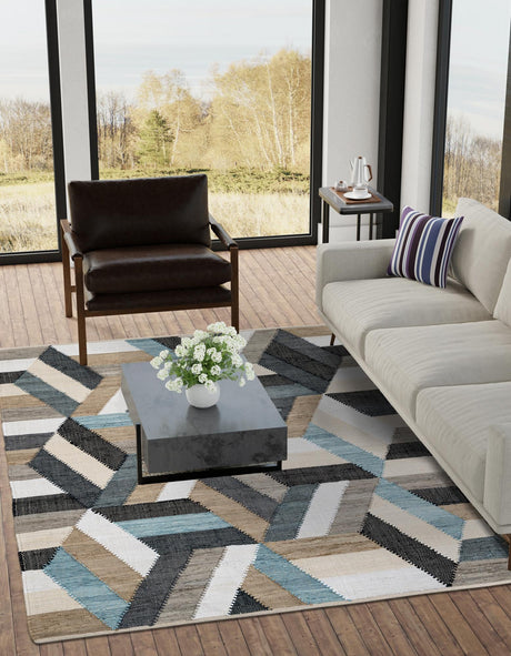 Blue 7' 10 x 10' Chindi Cotton Rectangle Area Rug Interior Design Home Decor Carpet Mat for Sale at Rug Engine