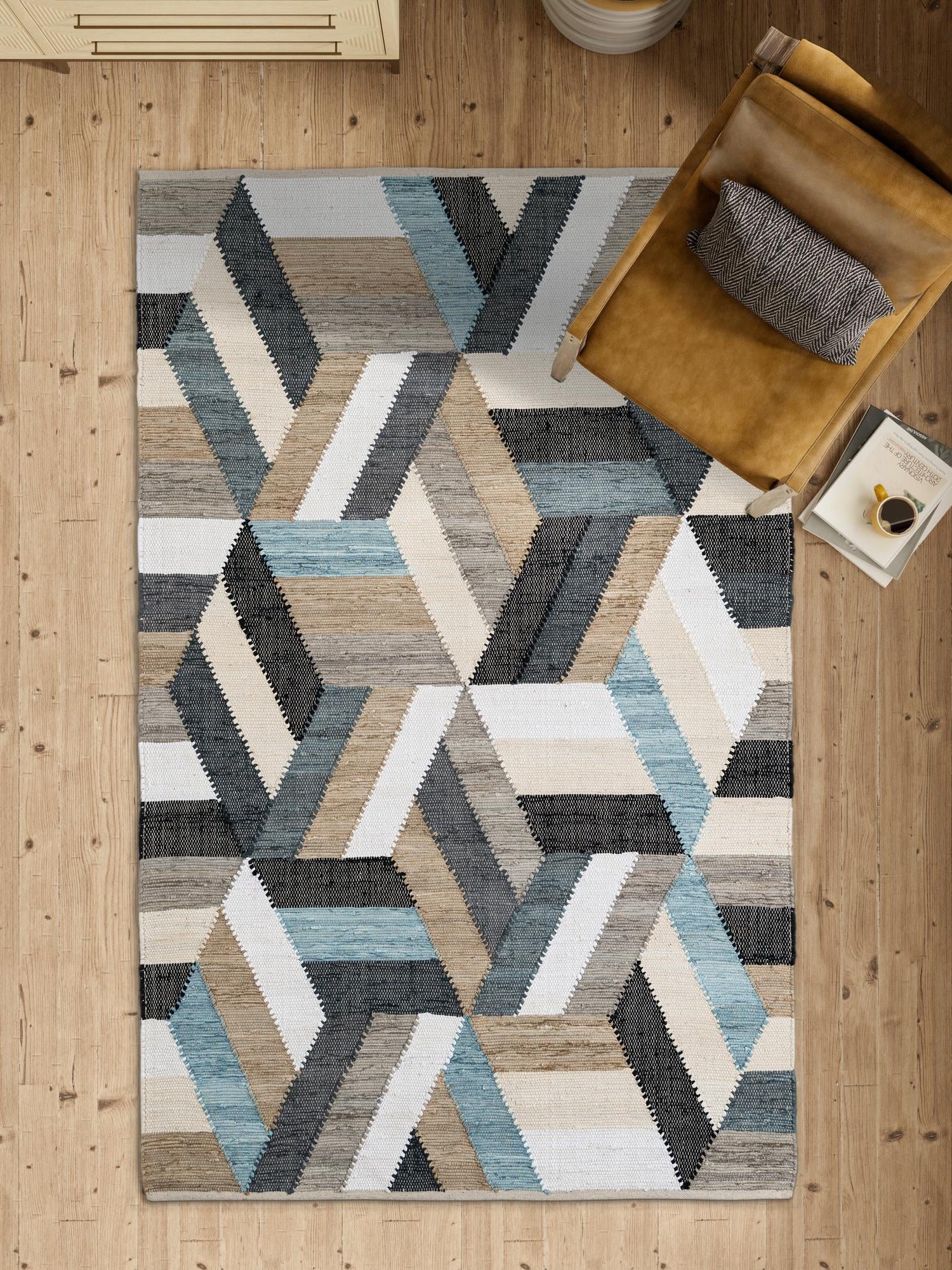 Blue 9' x 12' Chindi Cotton Rectangle Area Rug Interior Design Home Decor Carpet Mat for Sale at Rug Engine