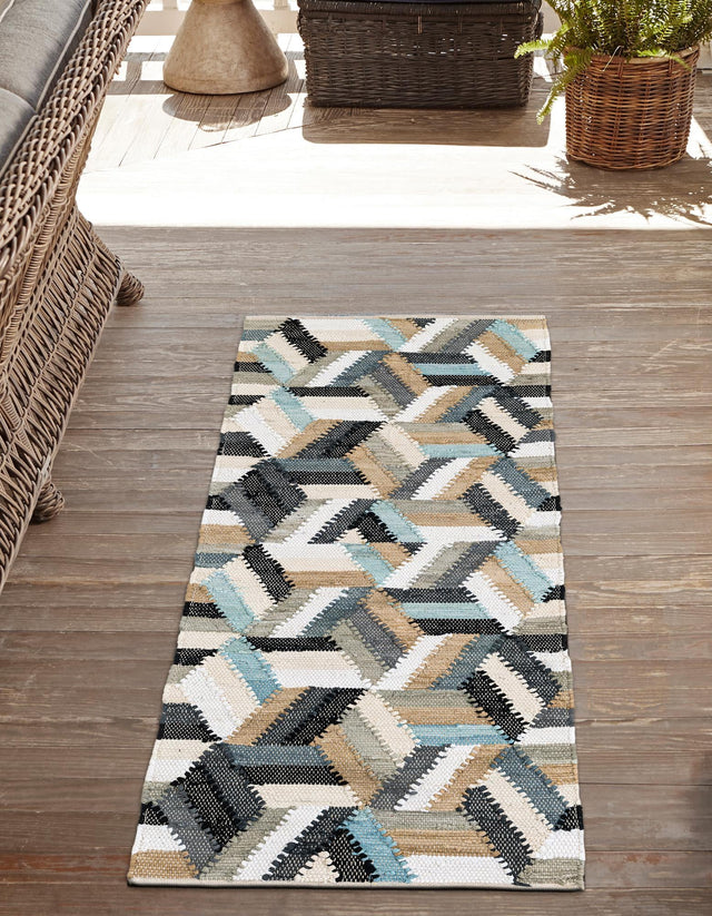 Blue 3' x 10' Chindi Cotton Runner Rug