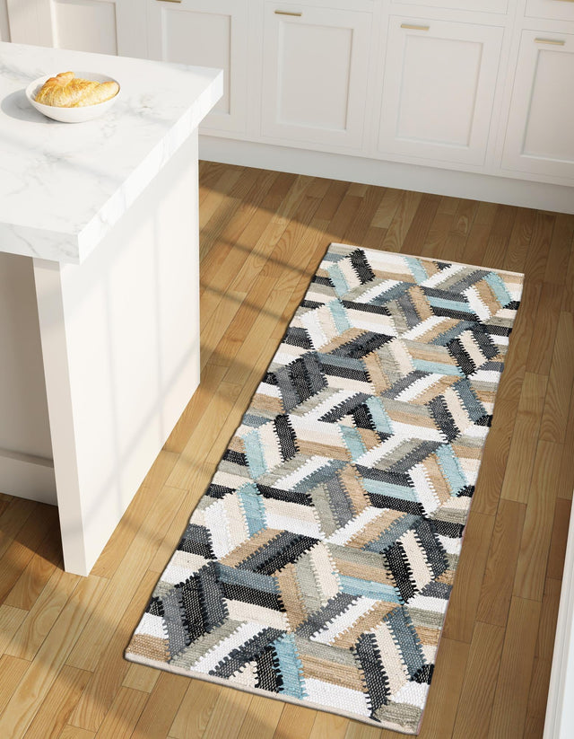 Blue 3' x 10' Chindi Cotton Runner Rug