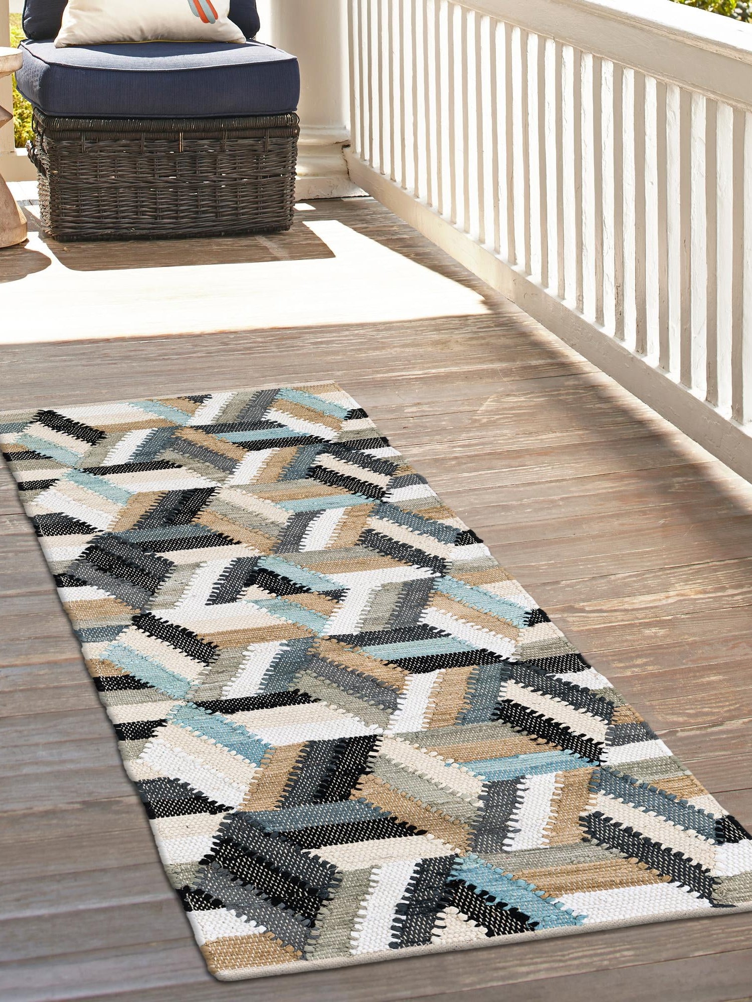 Blue 2' x 8' Chindi Cotton Runner Area Rug Interior Design Home Decor Carpet Mat for Sale at Rug Engine
