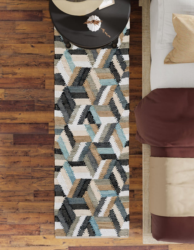 Blue 3' x 10' Chindi Cotton Runner Rug