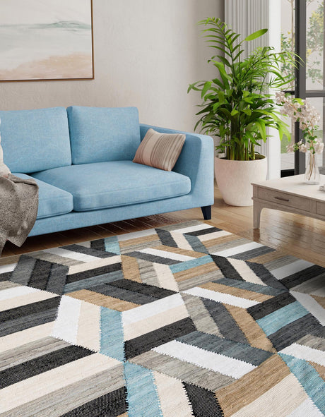 Blue 7' 10 x 7' 10 Chindi Cotton Square Area Rug Interior Design Home Decor Carpet Mat for Sale at Rug Engine