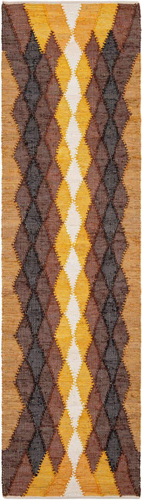 Brown Yellow Black 3' x 10' Chindi Cotton Runner Rug