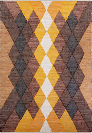 Brown Yellow Black 10' x 14' 1 Chindi Cotton Rectangle Rug