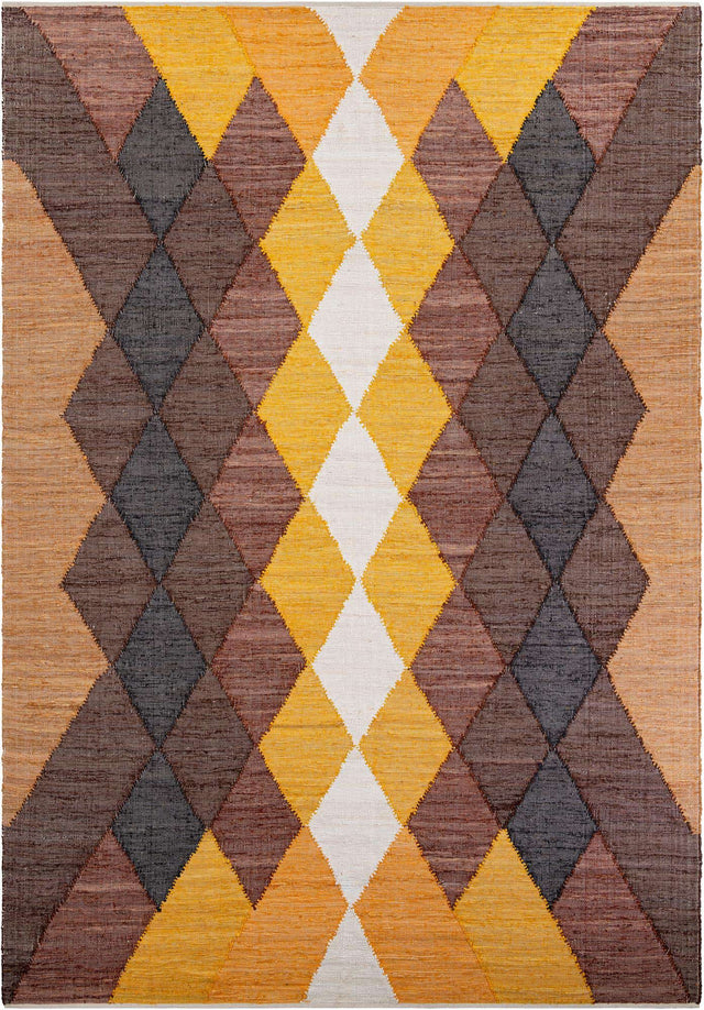 Brown Yellow Black 10' x 14' 1 Chindi Cotton Rectangle Rug