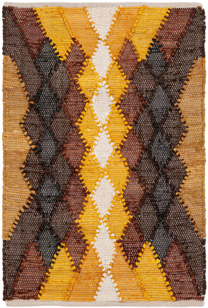 Brown Yellow Black 2' x 3' 1 Chindi Cotton Rectangle Rug