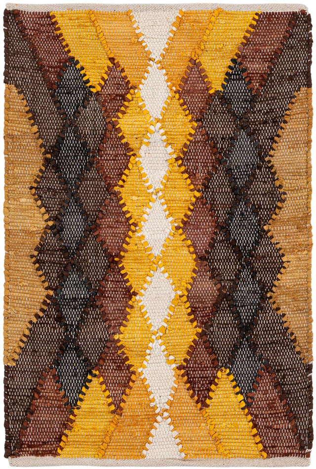 Brown Yellow Black 2' x 3' 1 Chindi Cotton Rectangle Rug