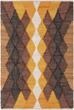 Brown Yellow Black 4' 1 x 6' 1 Chindi Cotton Rectangle Rug